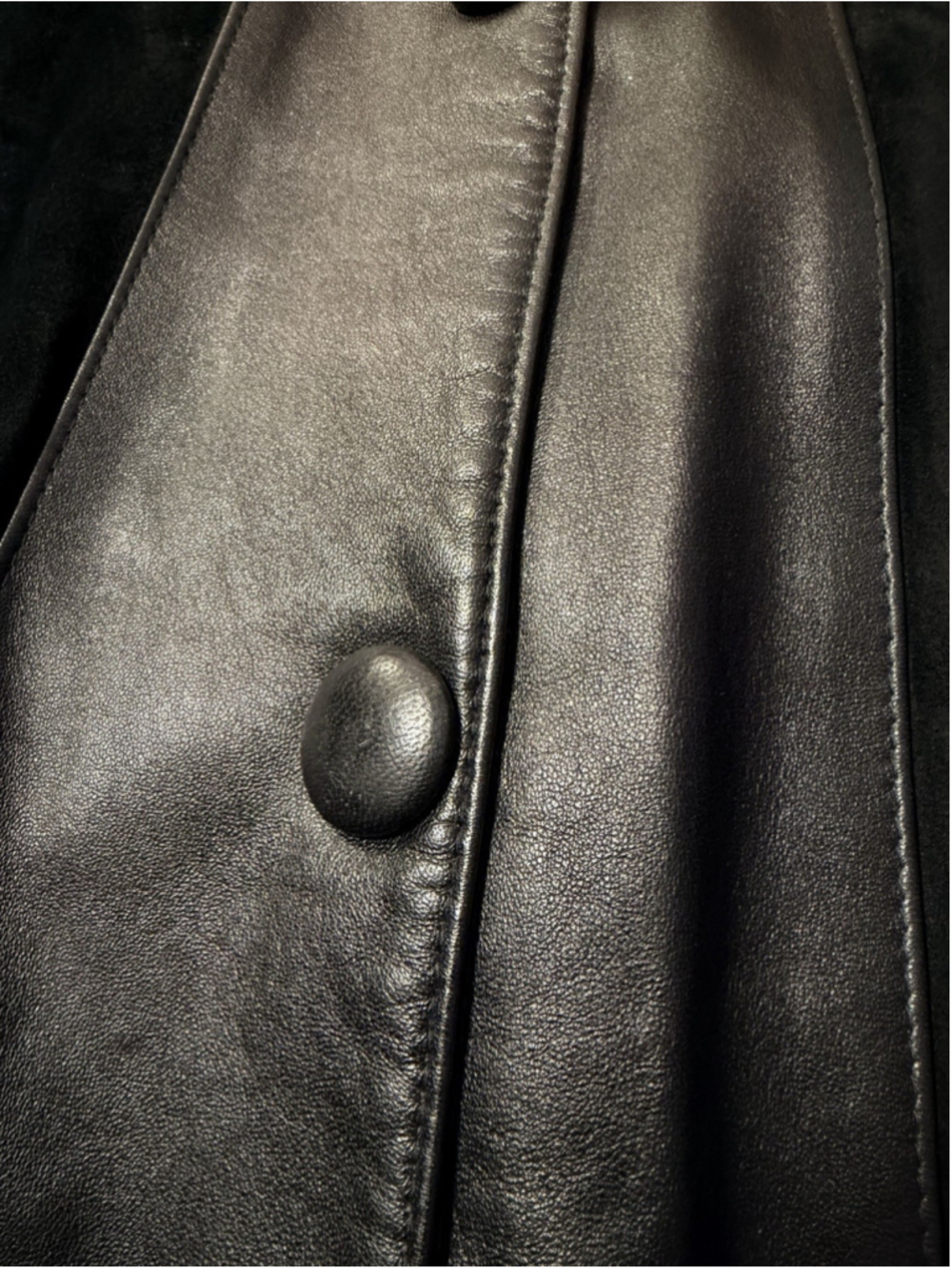 Fur Town Black Genuine Soft Leather With Suede Stripe Women's Coat size L - Picture 10 of 14